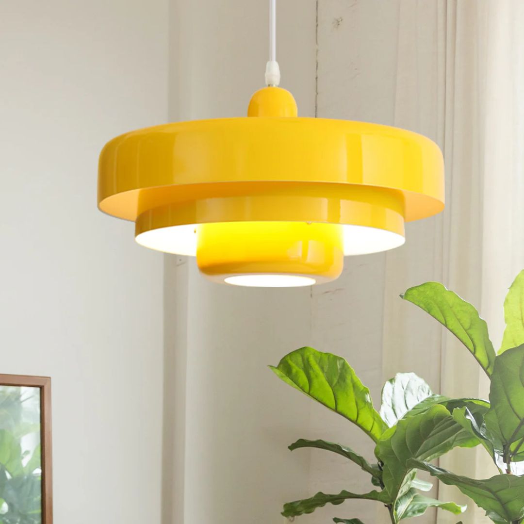 Layered pendant lamp – Modern metal lamp in green, orange or white for dining table or living room.