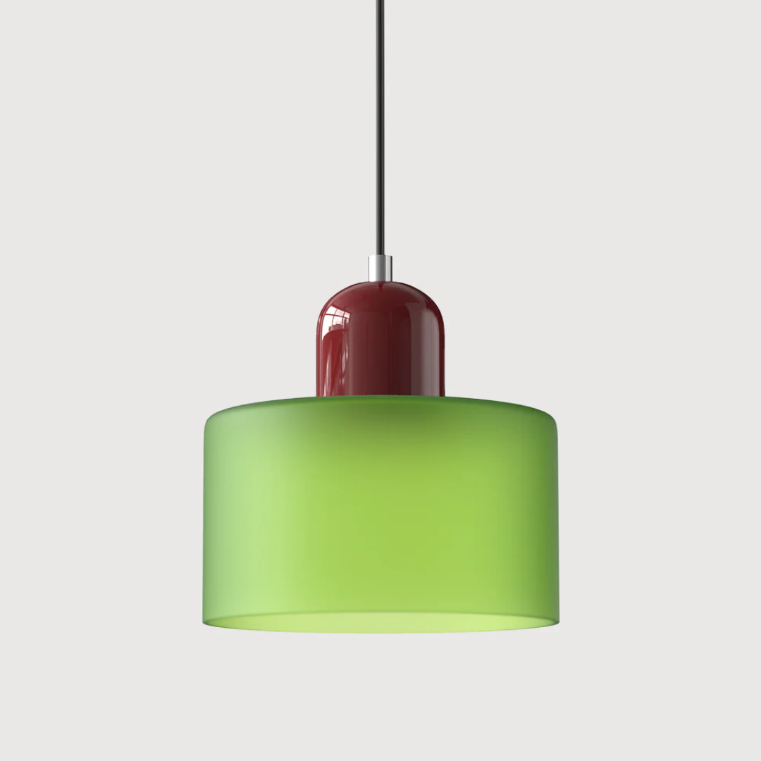 Retro Pendant Light – Dark Green and Orange Glass for a Dining Table or Reading Nook with Adjustable Hanging Length