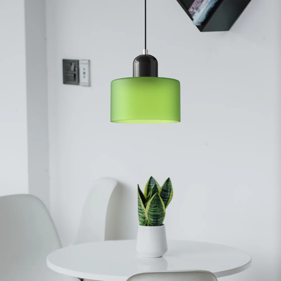 Retro Pendant Light – Dark Green and Orange Glass for a Dining Table or Reading Nook with Adjustable Hanging Length