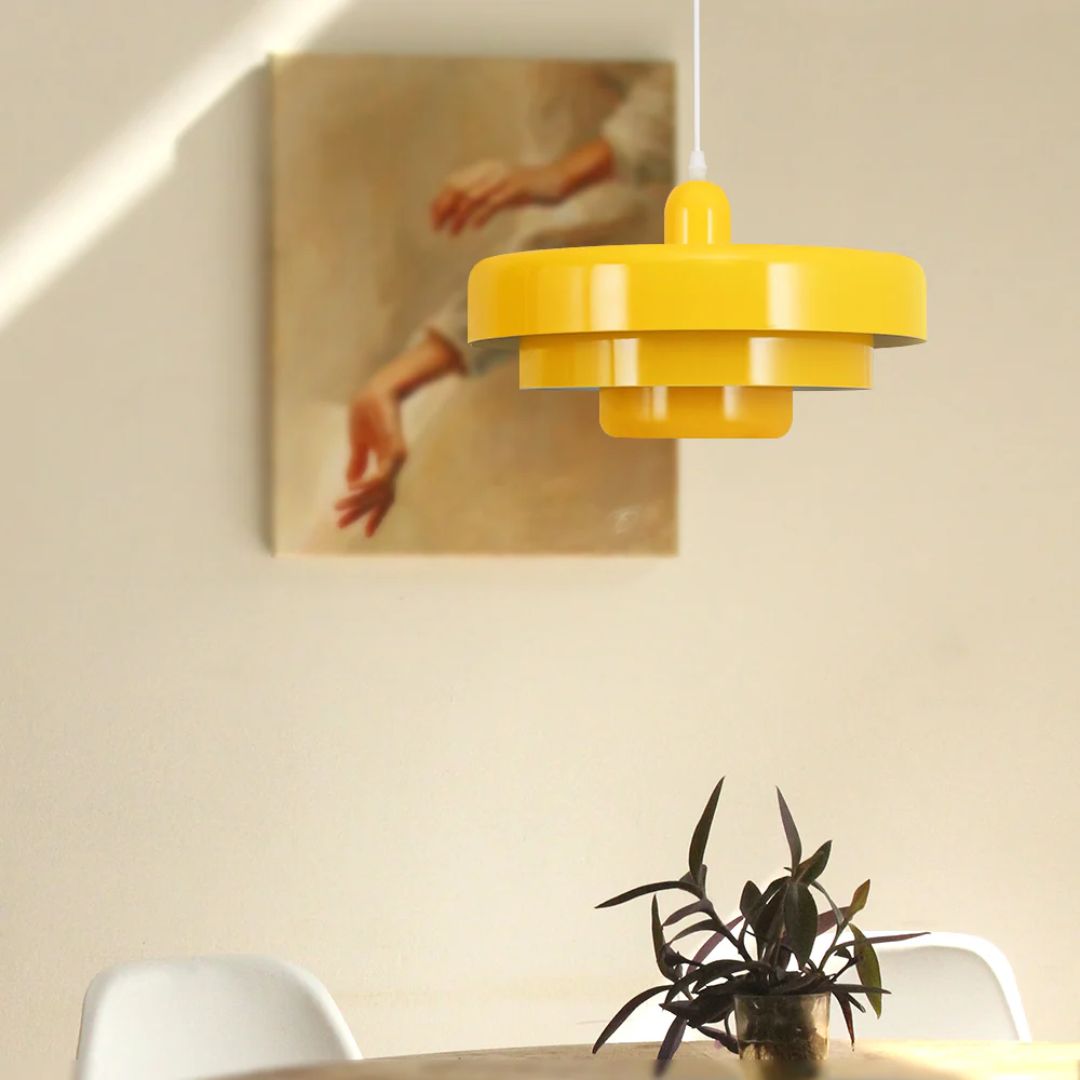 Layered pendant lamp – Modern metal lamp in green, orange or white for dining table or living room.
