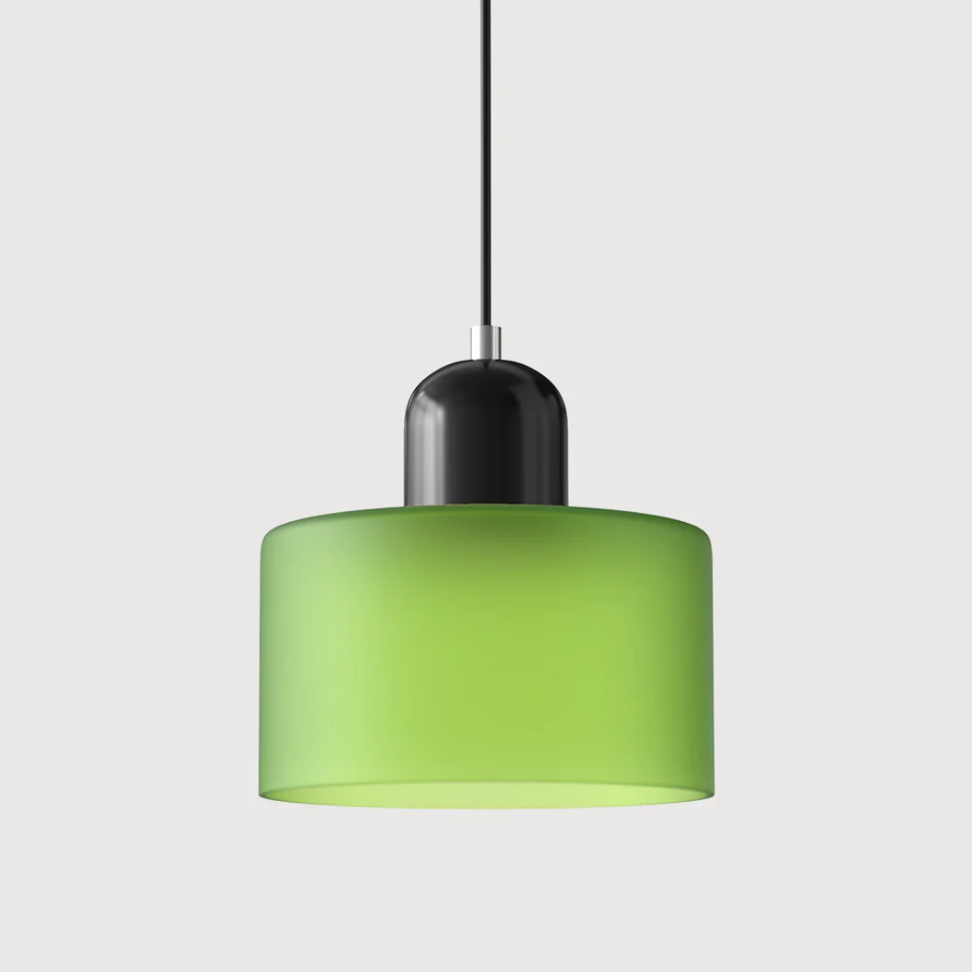 Retro Pendant Light – Dark Green and Orange Glass for a Dining Table or Reading Nook with Adjustable Hanging Length
