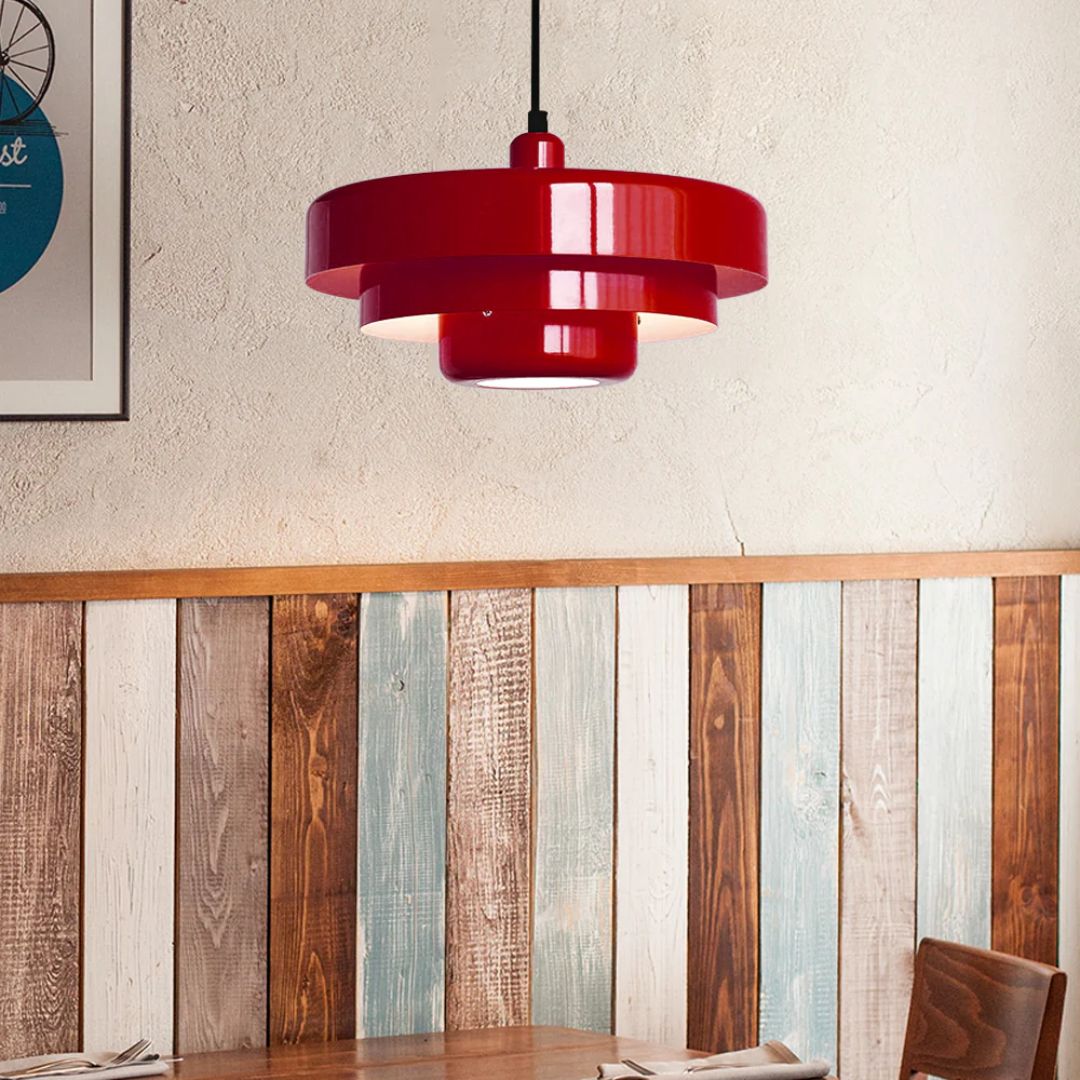 Layered pendant lamp – Modern metal lamp in green, orange or white for dining table or living room.