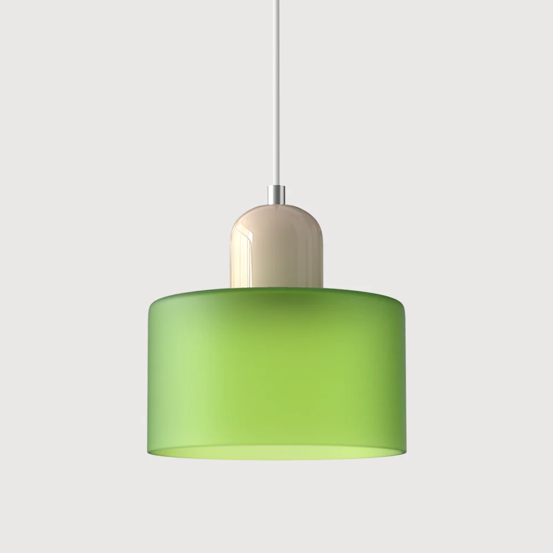 Retro Pendant Light – Dark Green and Orange Glass for a Dining Table or Reading Nook with Adjustable Hanging Length