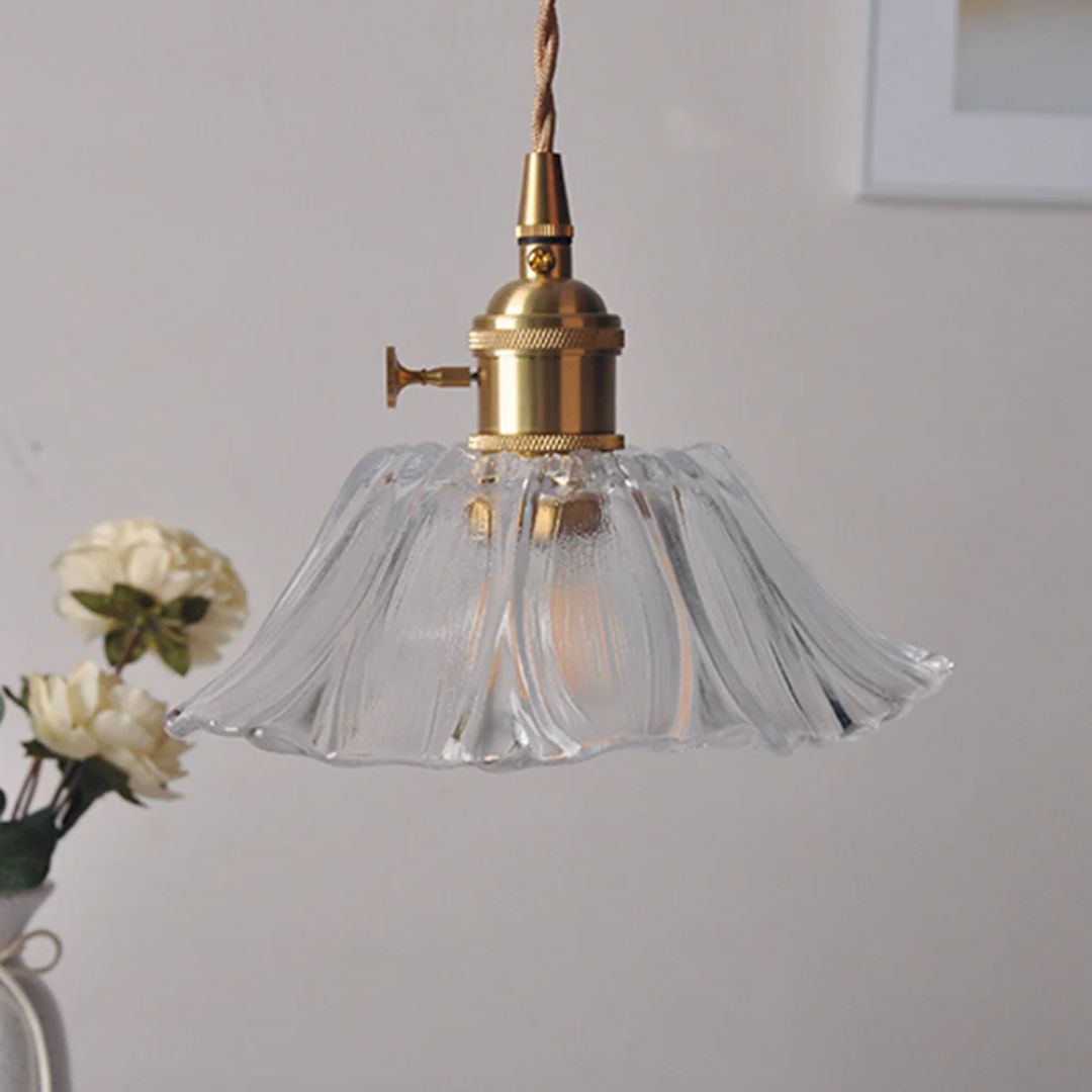 Ceiling Lamp – Deep Red Glass, Flower Shape for Dining Table or Living Room Decoration