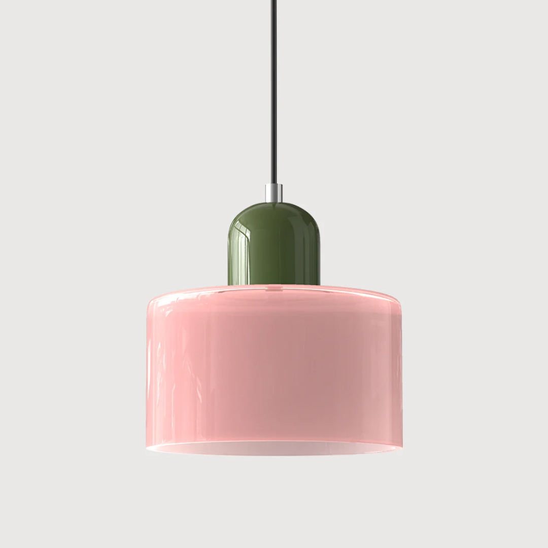 Retro Pendant Light – Dark Green and Orange Glass for a Dining Table or Reading Nook with Adjustable Hanging Length