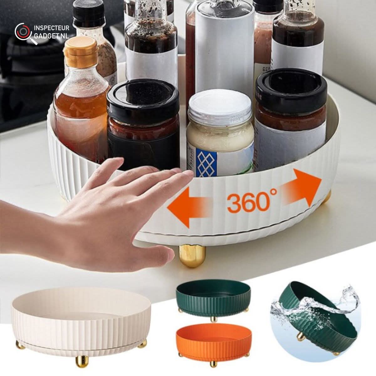 360° Rotating Organizer – White Plastic, Space-Saving Organizer for Kitchen, Bathroom, or Office