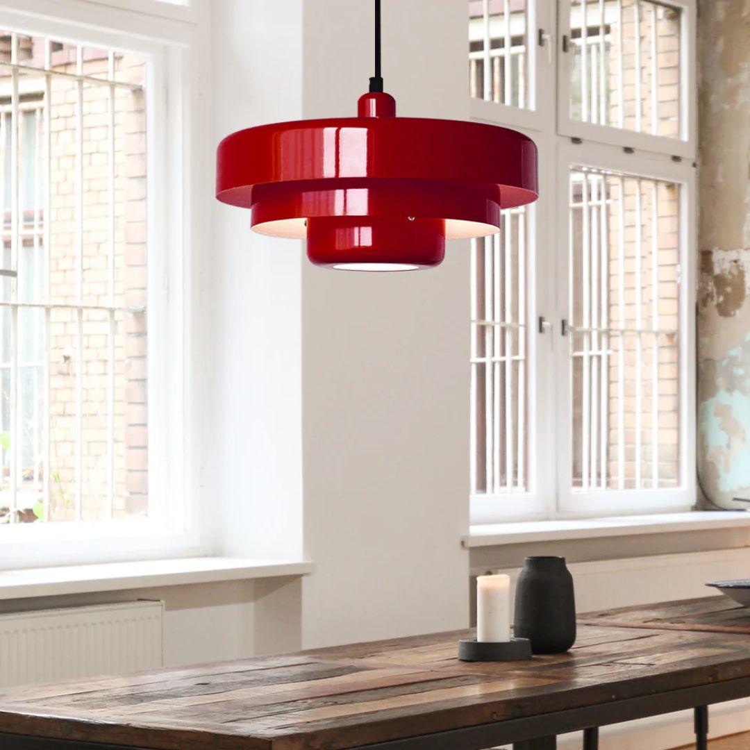 Layered pendant lamp – Modern metal lamp in green, orange or white for dining table or living room.