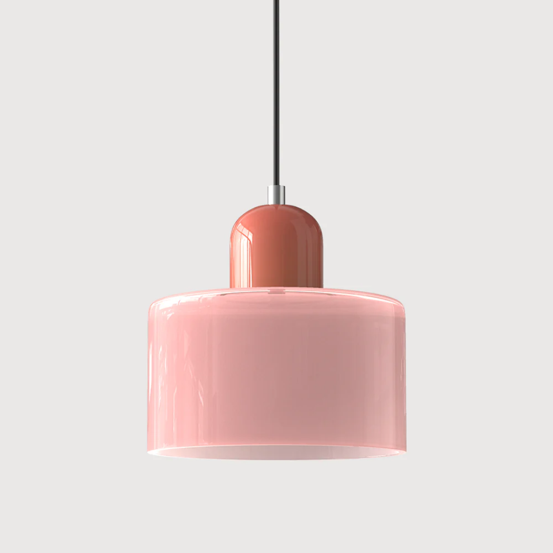 Retro Pendant Light – Dark Green and Orange Glass for a Dining Table or Reading Nook with Adjustable Hanging Length