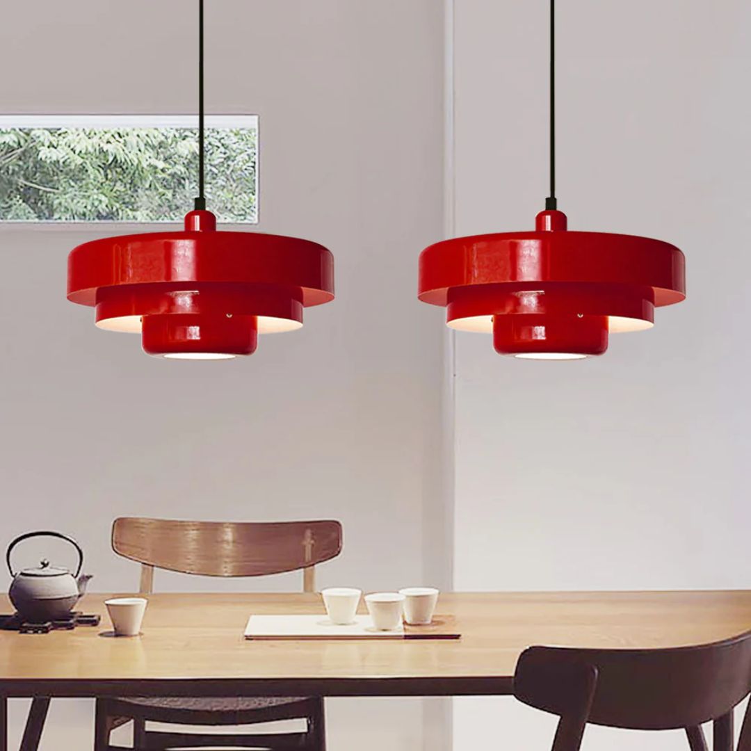 Layered pendant lamp – Modern metal lamp in green, orange or white for dining table or living room.