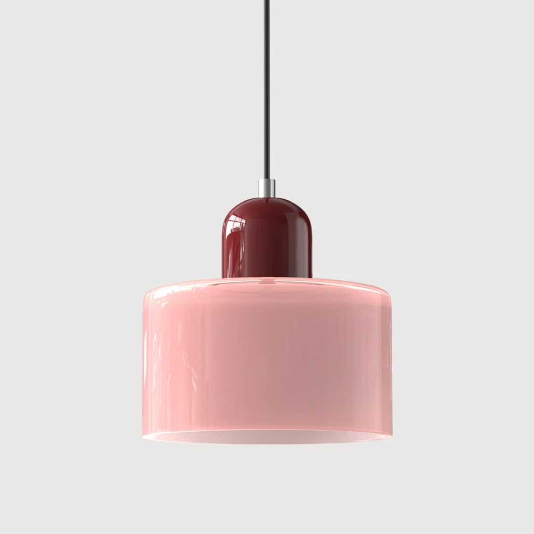 Retro Pendant Light – Dark Green and Orange Glass for a Dining Table or Reading Nook with Adjustable Hanging Length