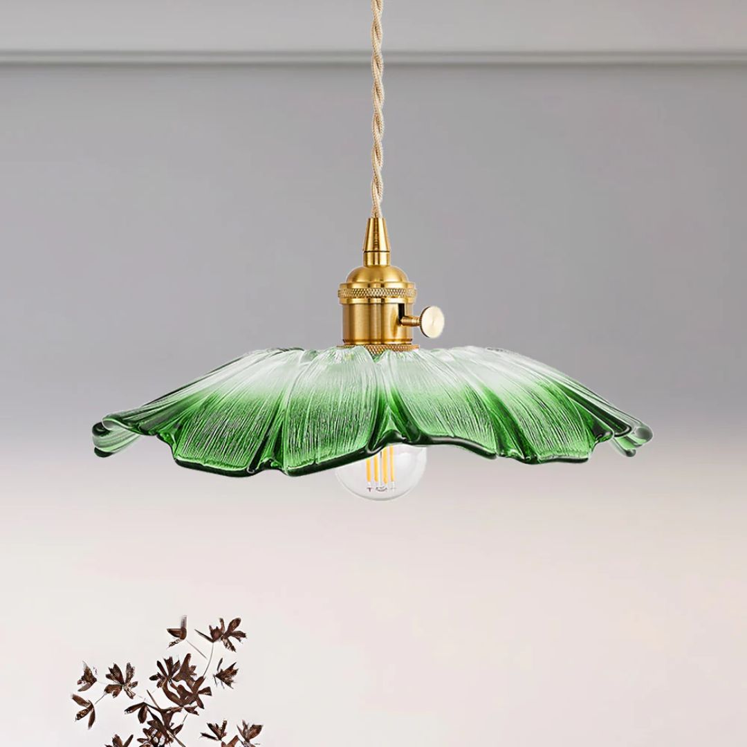 Ceiling Lamp – Deep Red Glass, Flower Shape for Dining Table or Living Room Decoration
