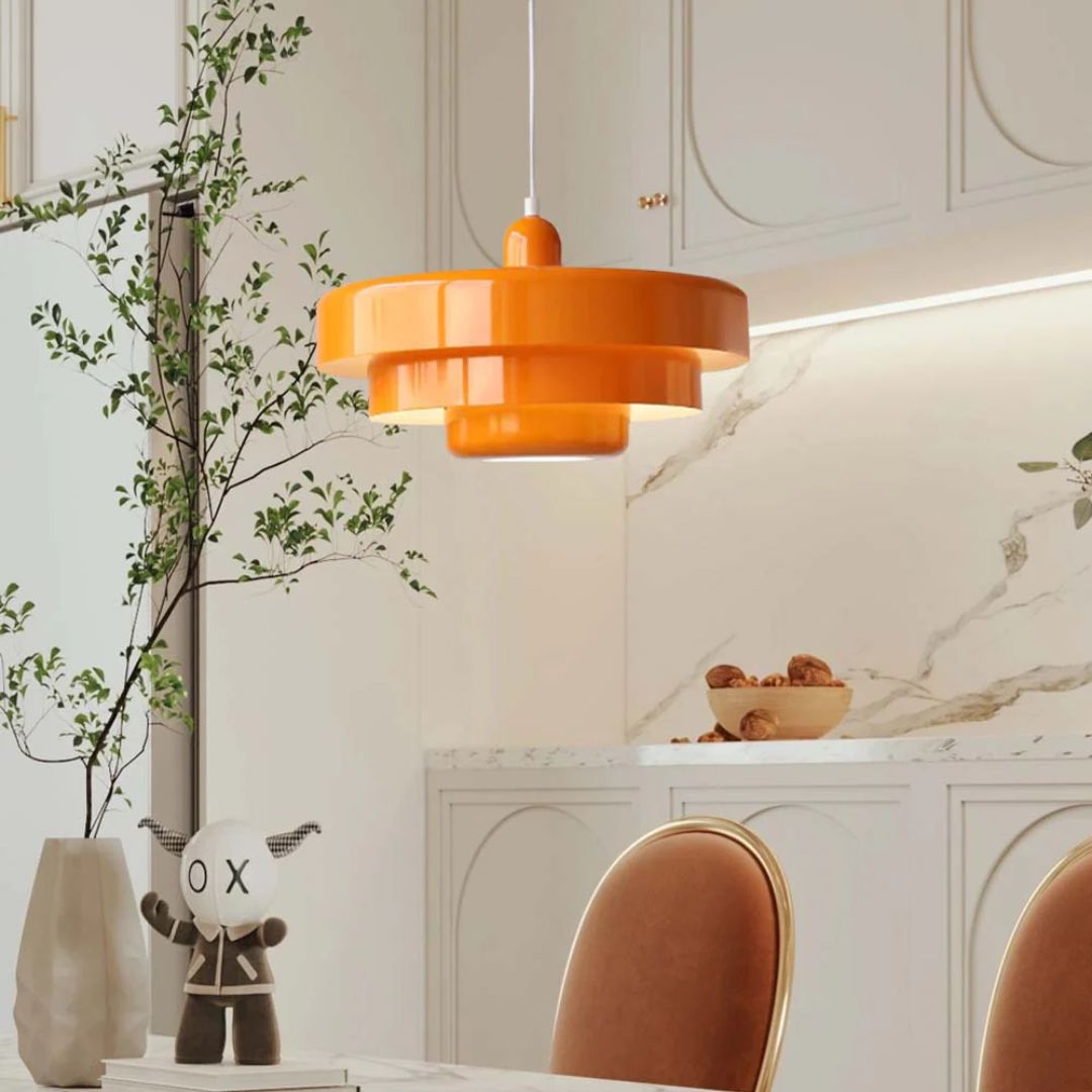 Layered pendant lamp – Modern metal lamp in green, orange or white for dining table or living room.