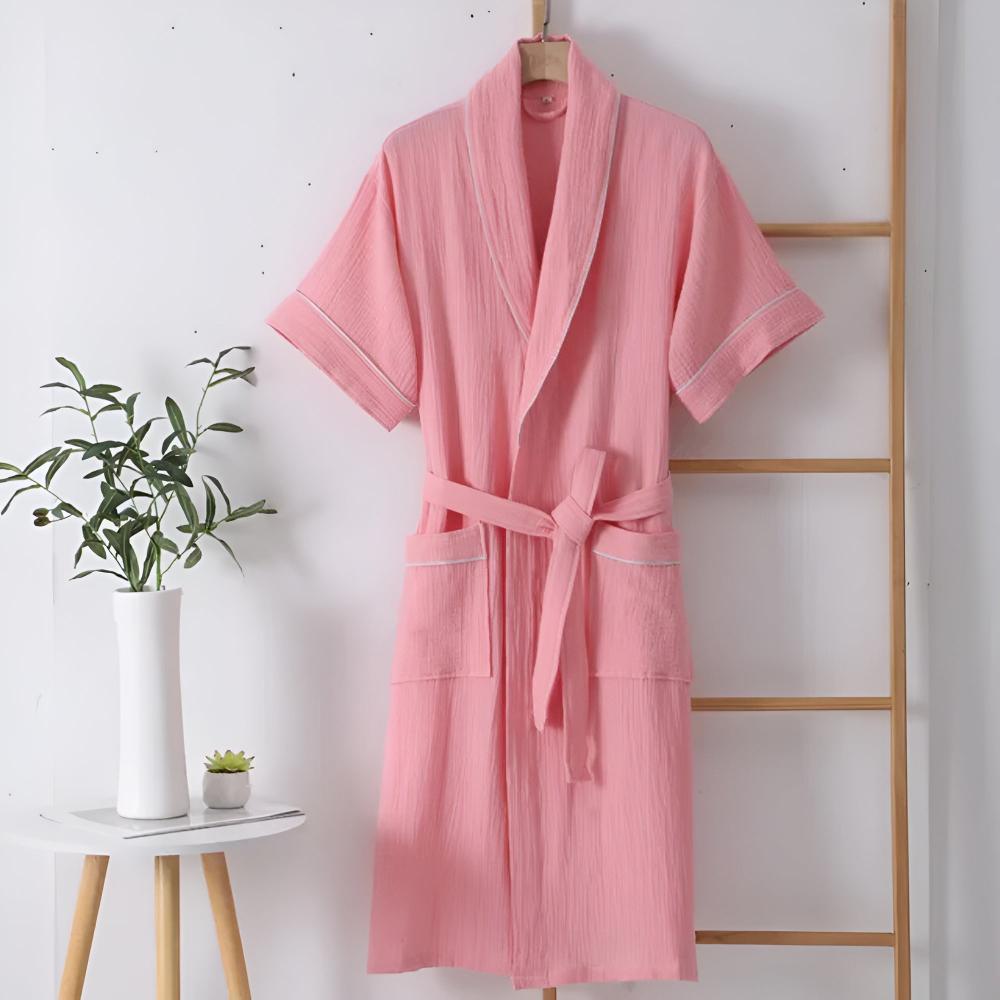 Short Bathrobe – Lightweight Cotton, Unisex in Soft White for Home or Swimming Pool