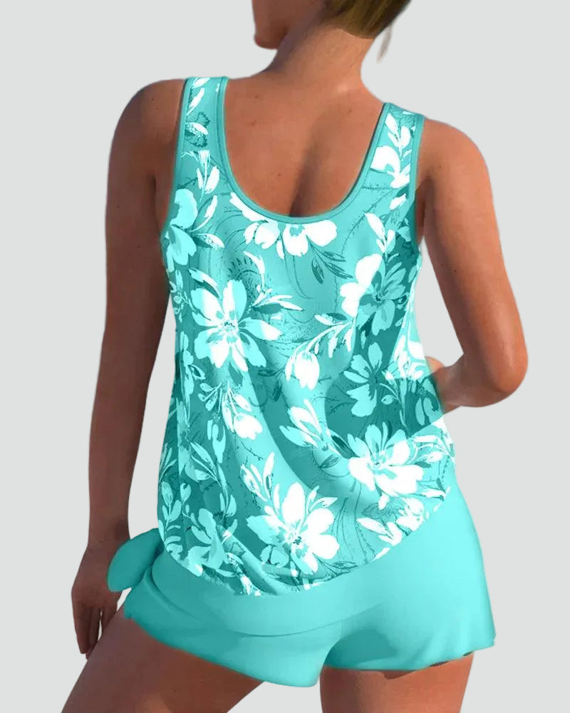 Dame Tankini Sæt med Blomsterprint – Formgivende Badetøj