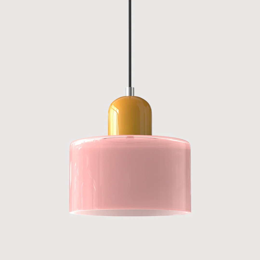 Retro Pendant Light – Dark Green and Orange Glass for a Dining Table or Reading Nook with Adjustable Hanging Length