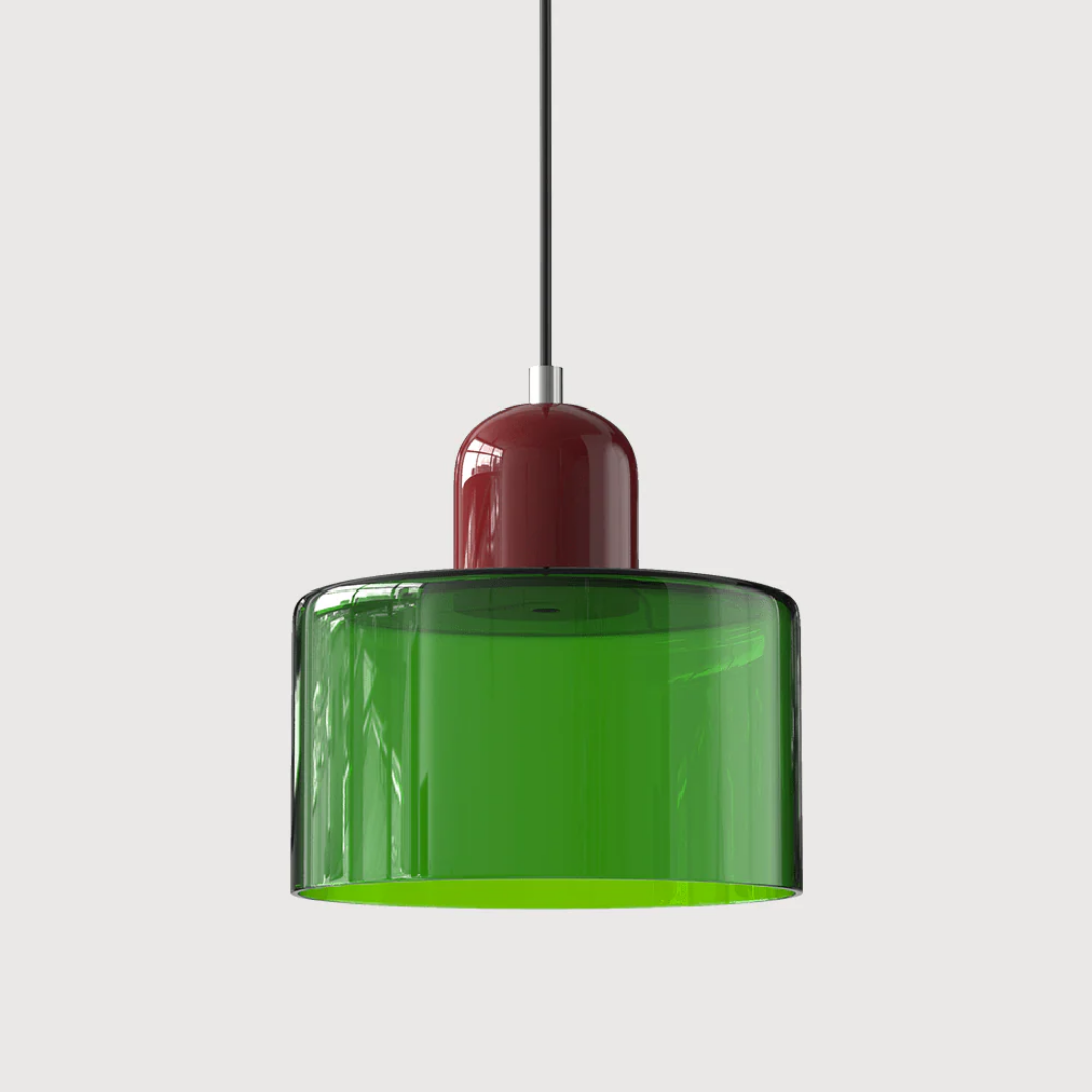 Retro Pendant Light – Dark Green and Orange Glass for a Dining Table or Reading Nook with Adjustable Hanging Length