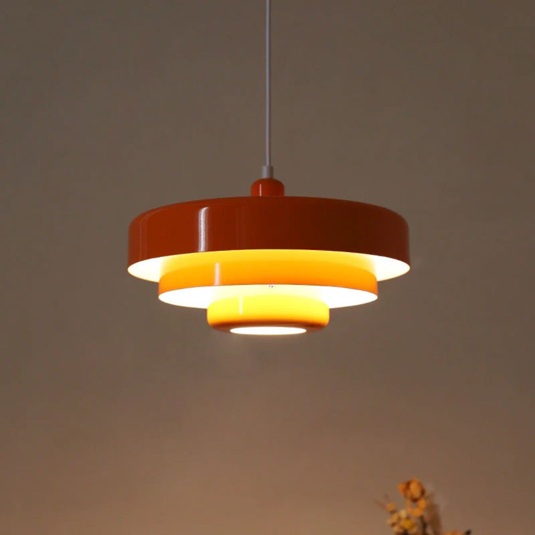 Layered pendant lamp – Modern metal lamp in green, orange or white for dining table or living room.