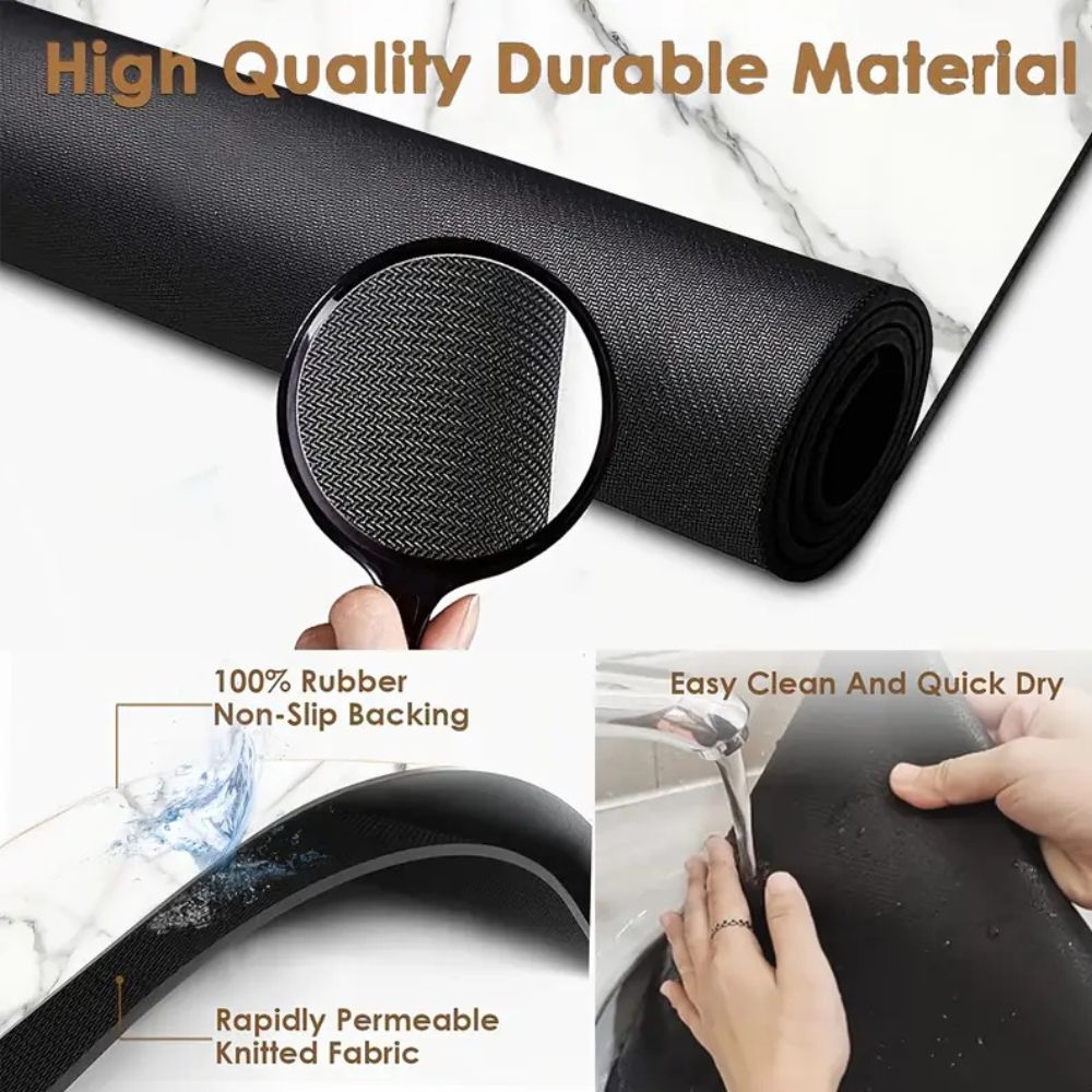 Marmorprint Opvaskemåtte – Sort og Hvid, Stilfuld Trok til Køkken eller Kaffeområde