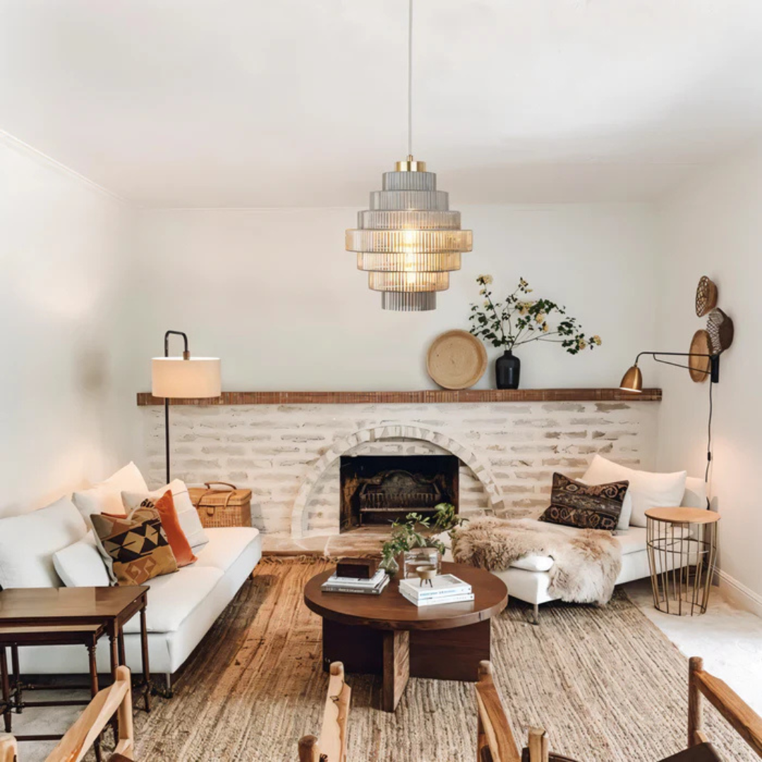 Retro Pendant Lamp – Glass and Brass, Modern Design for Living Room or Dining Room