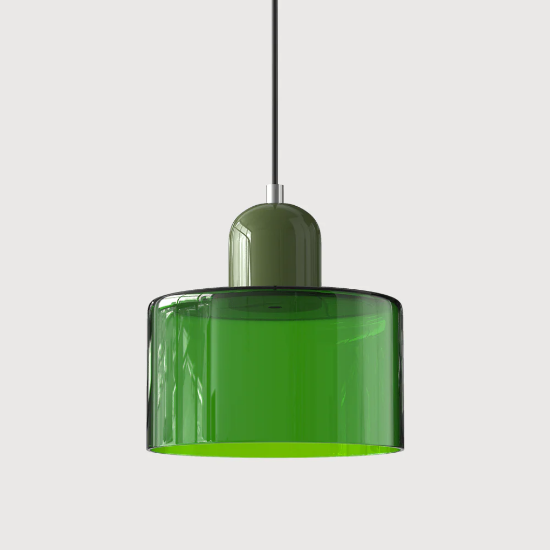 Retro Pendant Light – Dark Green and Orange Glass for a Dining Table or Reading Nook with Adjustable Hanging Length