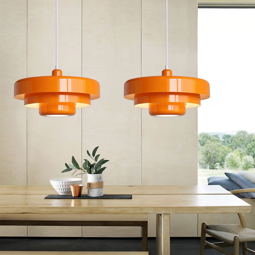 Layered pendant lamp – Modern metal lamp in green, orange or white for dining table or living room.