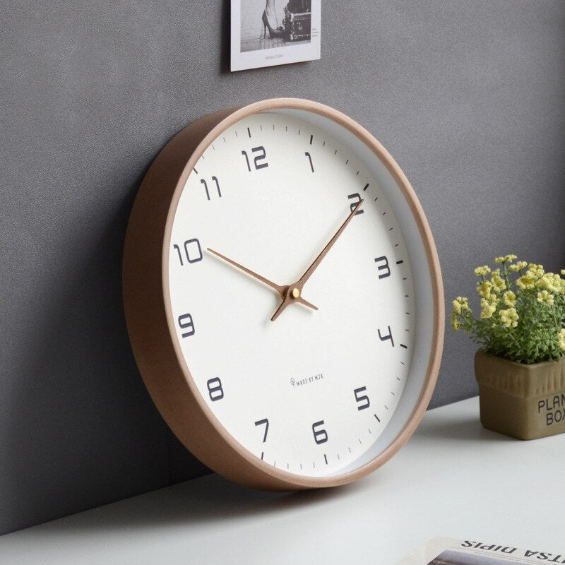 Wall Clock in Wood – Natural Wood Look, Minimalist Design for Living Room or Bedroom