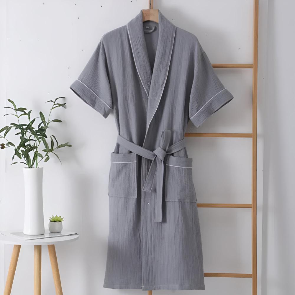 Short Bathrobe – Lightweight Cotton, Unisex in Soft White for Home or Swimming Pool
