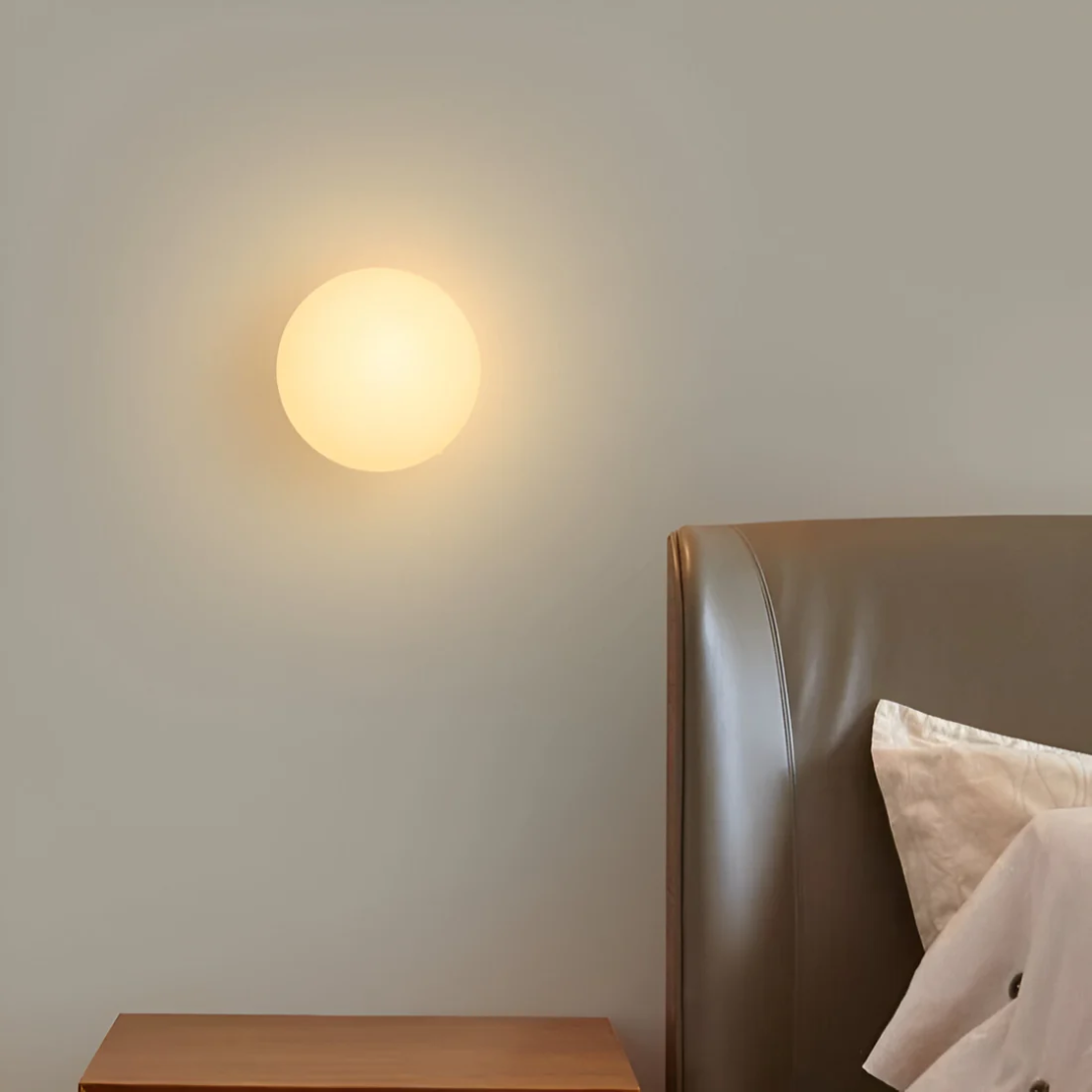 Glass Wall Lamp – White, Minimalist Design for Bedroom or Living Room