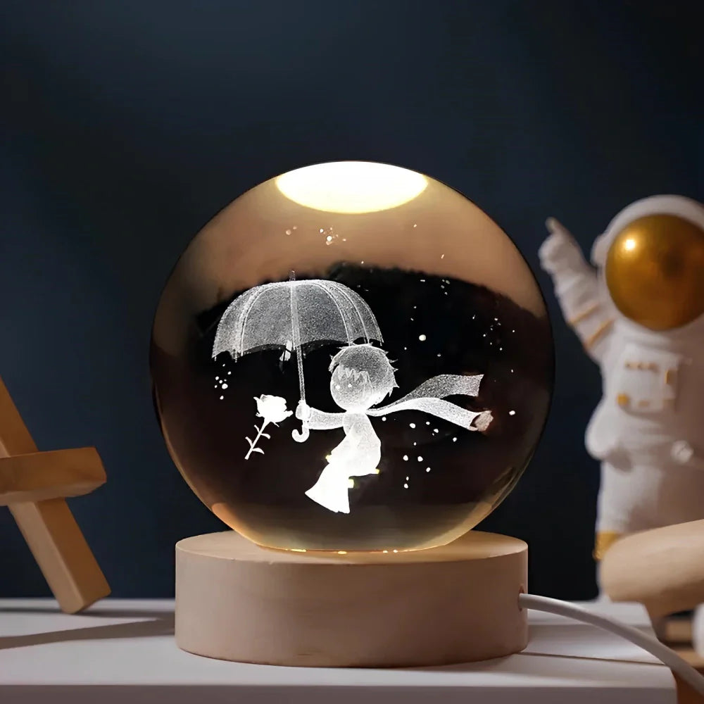 Luminous Crystal Bal – Glas, Varm Hvid Belysning til Soveværelse eller Stue Dekoration