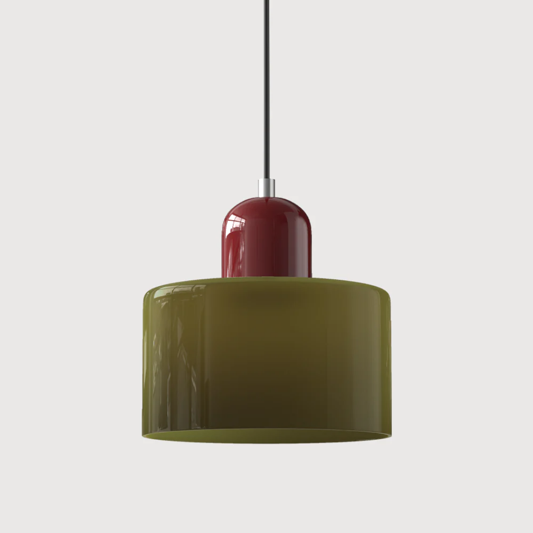 Retro Pendant Light – Dark Green and Orange Glass for a Dining Table or Reading Nook with Adjustable Hanging Length