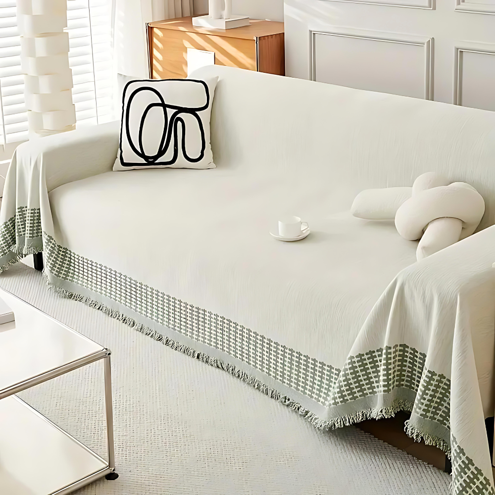 Couchcover – Chenille Bomuld, Jacquard med Frynser til Armstol eller Loveseat i Stue eller Soveværelse