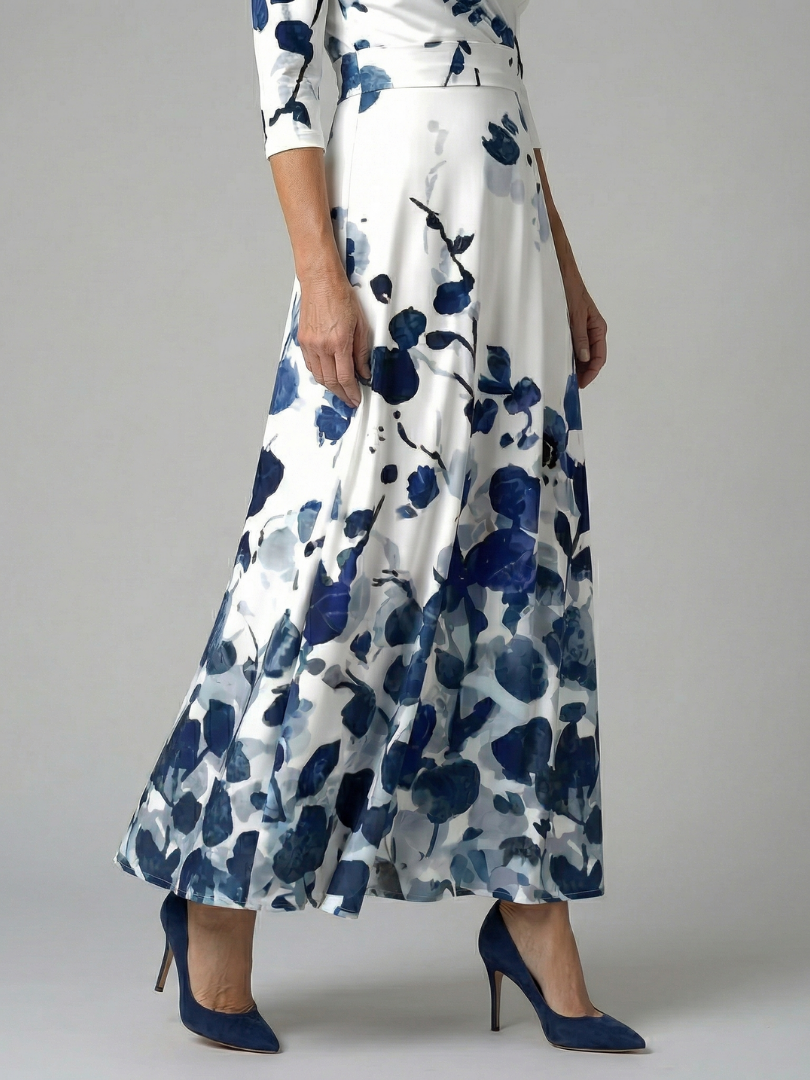 Dame Midikjole med Wrap-Hals og Blomsterprint