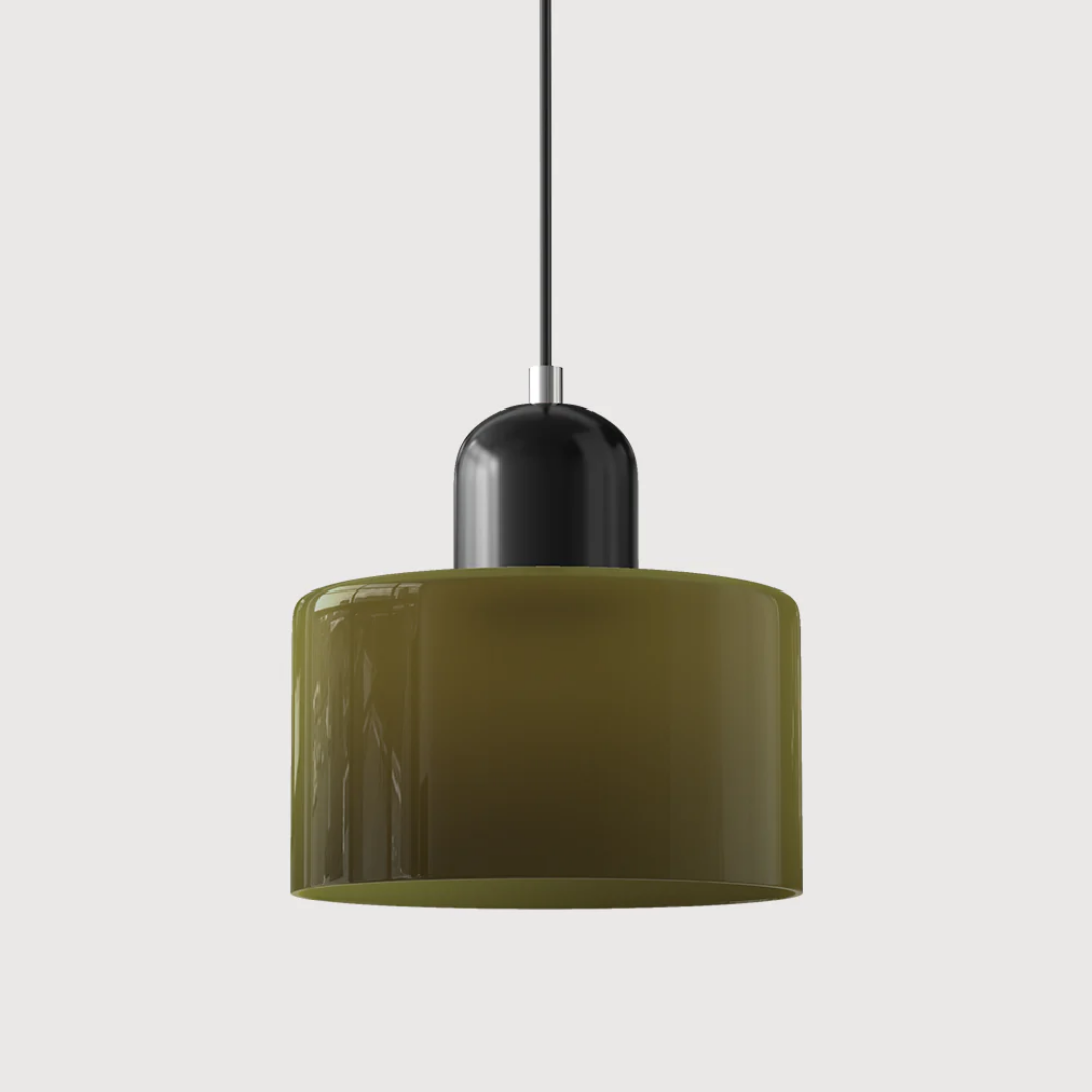 Retro Pendant Light – Dark Green and Orange Glass for a Dining Table or Reading Nook with Adjustable Hanging Length