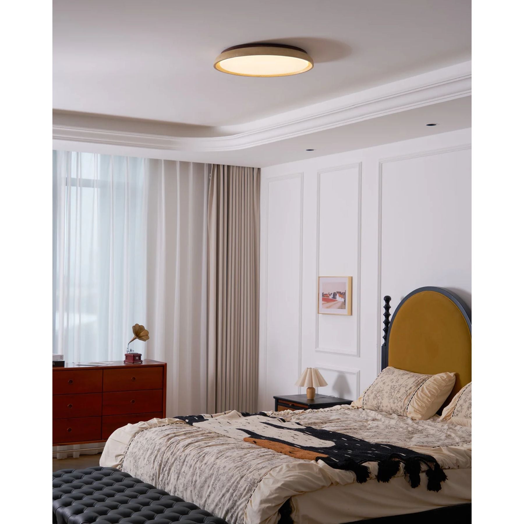 Loftlampe – Travertin og Træ, Minimalistisk Design med Varm LED Belysning til Stue eller Soveværelse