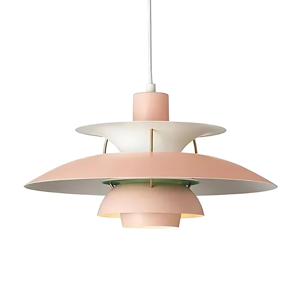 Dansk Hængelampe – Lagdelt Metaldesign i Farverig Stil til Spisestue eller Stue