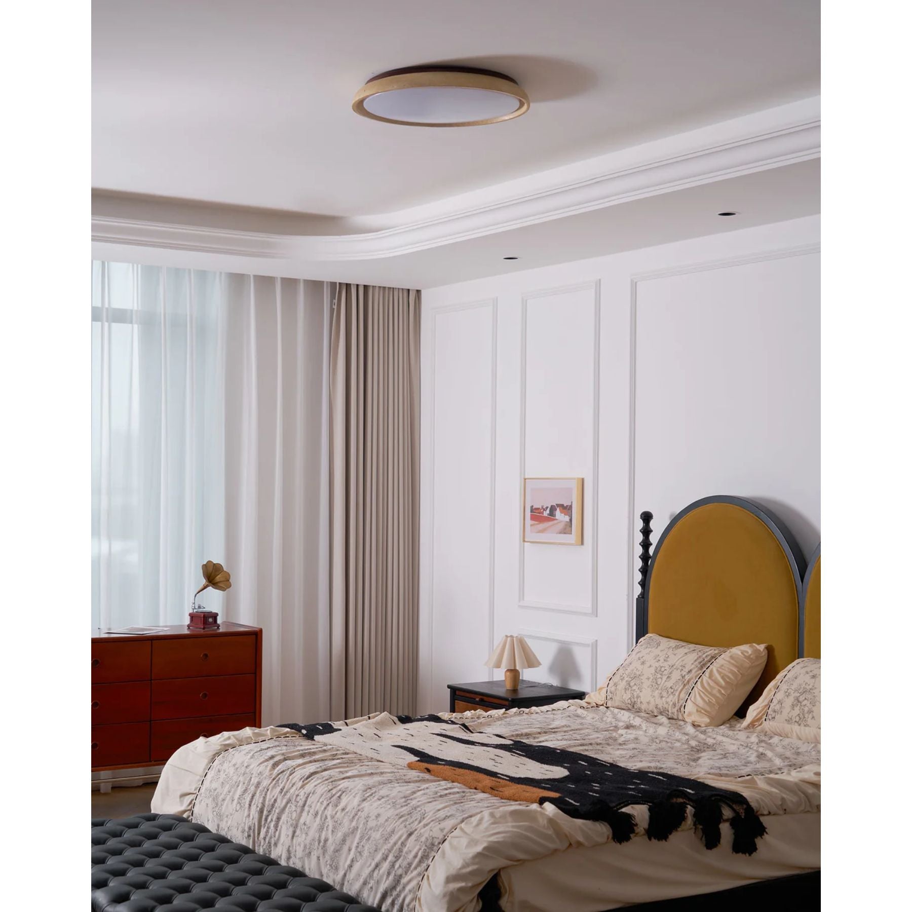 Loftlampe – Travertin og Træ, Minimalistisk Design med Varm LED Belysning til Stue eller Soveværelse