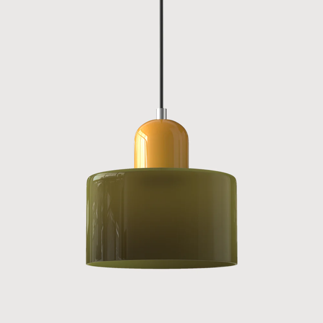 Retro Pendant Light – Dark Green and Orange Glass for a Dining Table or Reading Nook with Adjustable Hanging Length