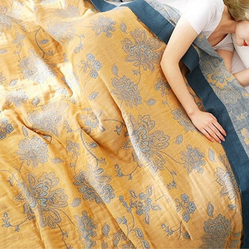 Betræk i bomuld – Blomsterdesign, Let plaid til seng eller sofa