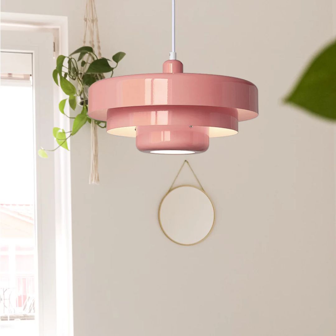 Layered pendant lamp – Modern metal lamp in green, orange or white for dining table or living room.