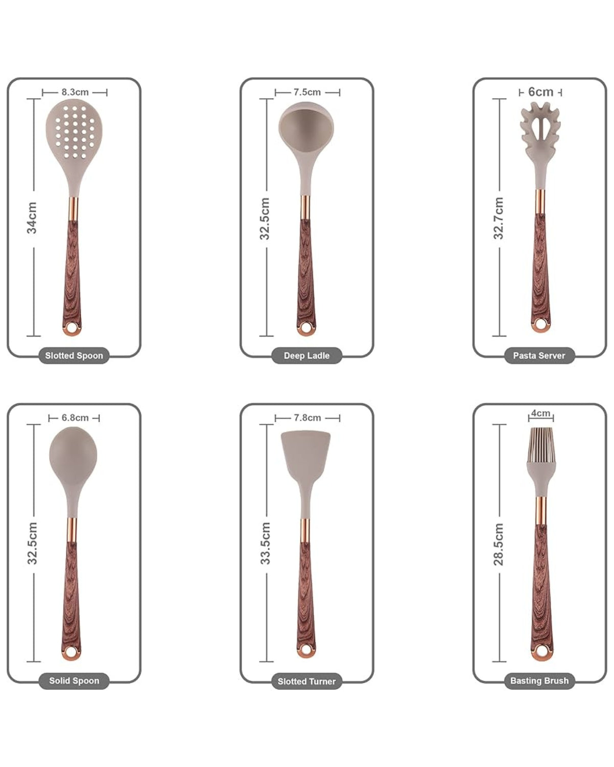 Kitchen Utensil Set – Faux Wood Handles with Soft Silicone Heads for Stylish Cooking and Serving