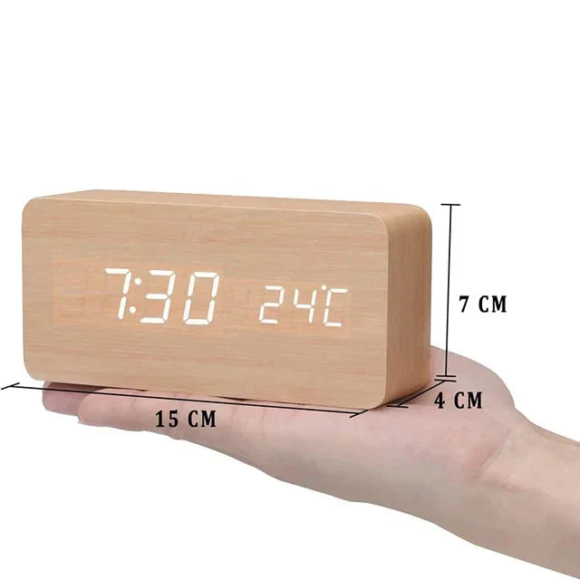 Wooden Alarm Clock – LED Display with Voice Control for Modern Interior Decor