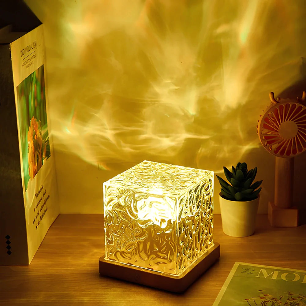 Aurora Borealis Lamp – Wooden Base, Colorful Cube for Bedroom or Living Room Decoration