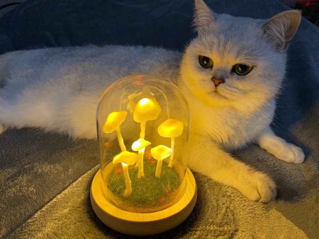 DIY Mushroom Lamp – Glass and Wood, Creative Table Decoration for the Living Room or Bedroom