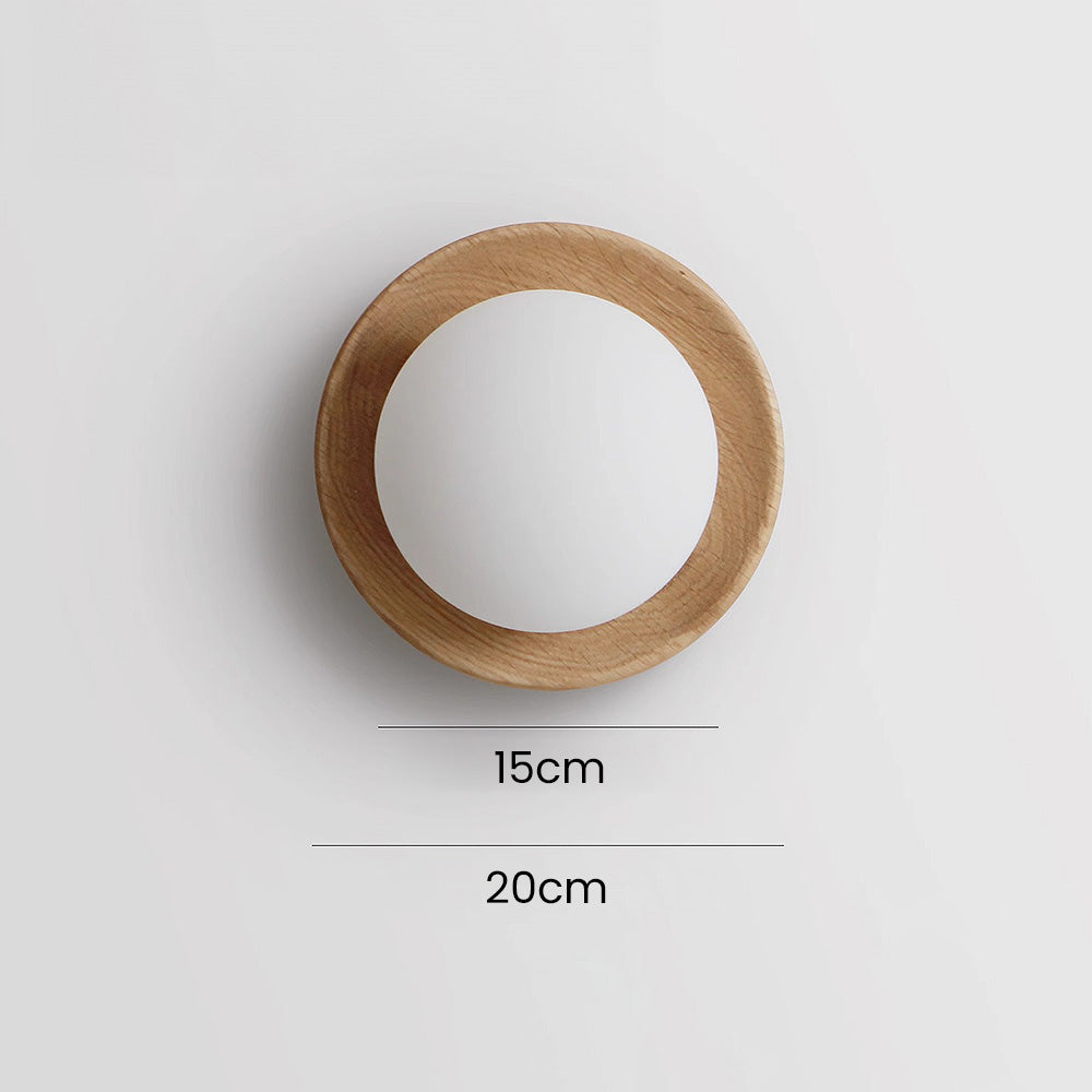 Væglampe i Naturligt Træ og Glas - Rund Model