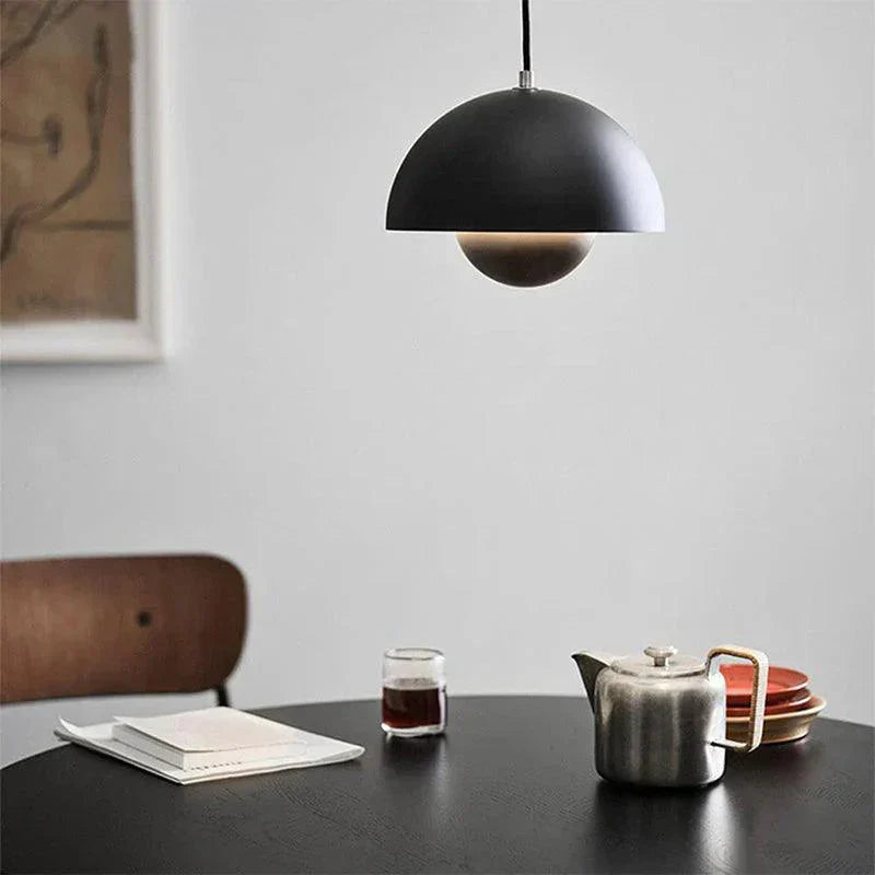 Scandinavian Pendant Light – Matte Black, Semi-Circular Shape for the Dining Room or Living Room
