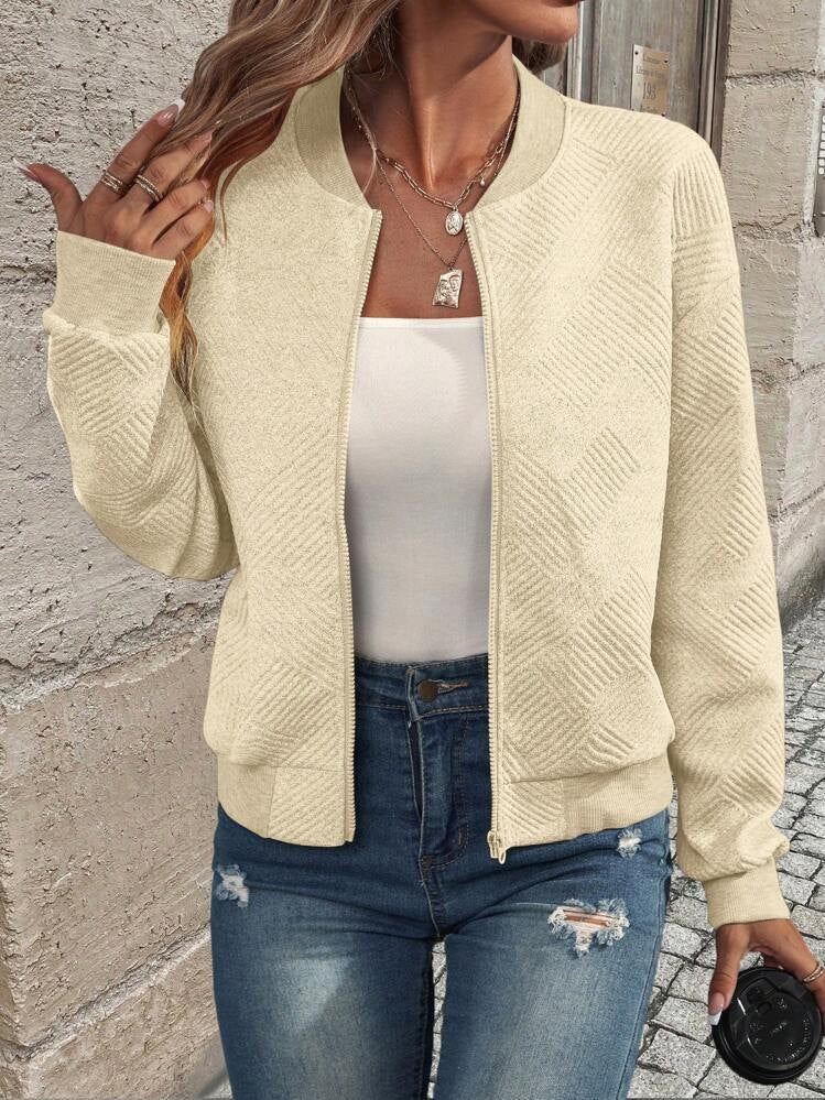 Dame Bomberjakke i Let Stof med Geometrisk Print