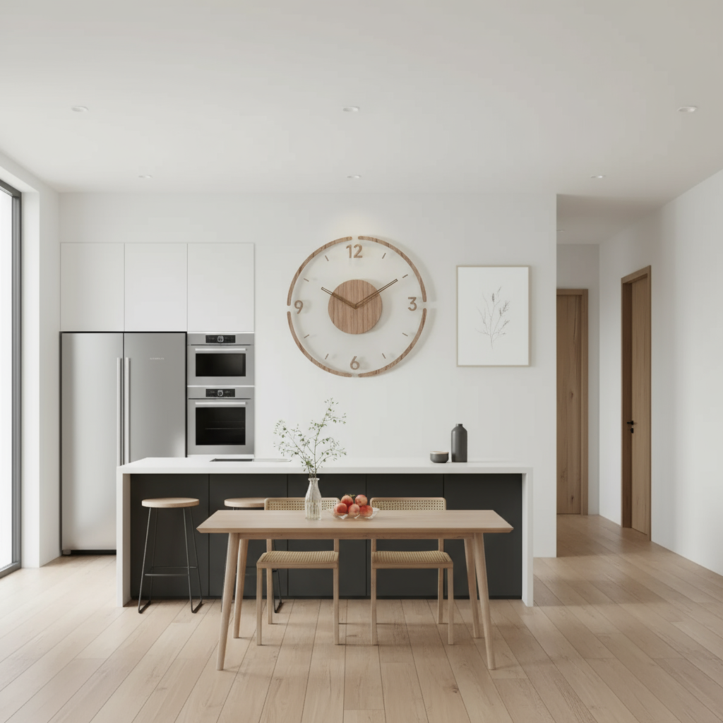 Modern Wall Clock – Wood, Transparent Design for Bedroom, Living Room or Office