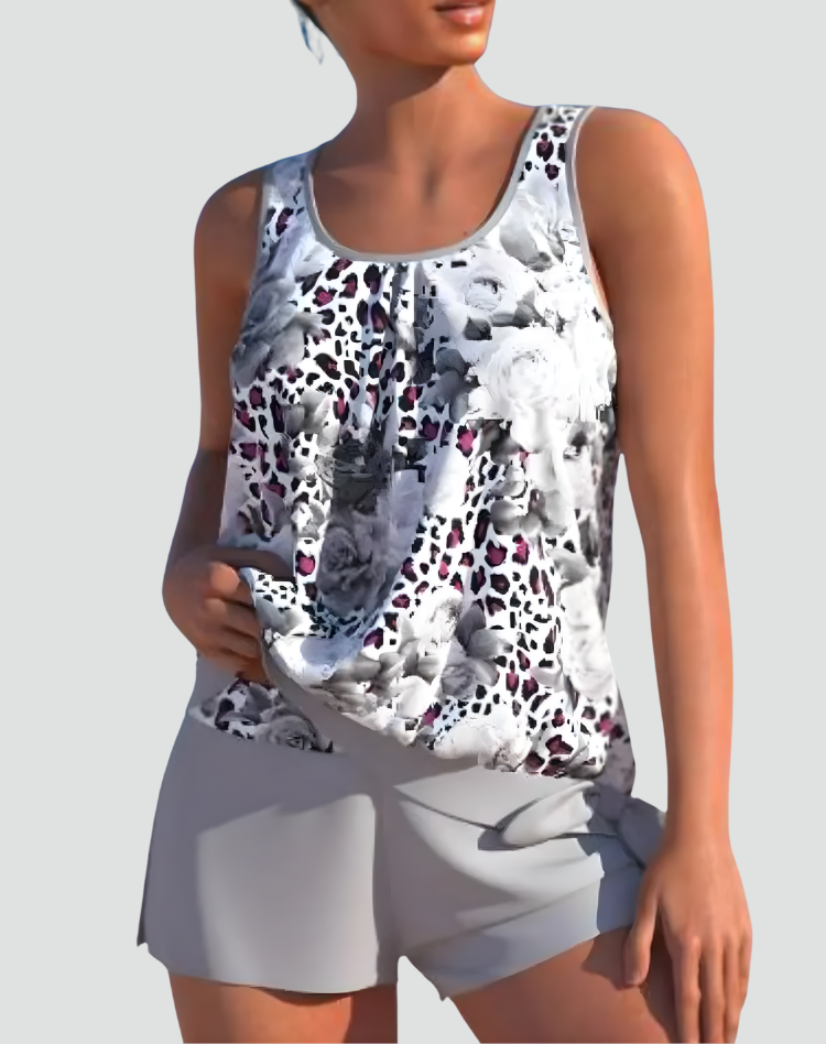 Dame Tankini Sæt med Blomsterprint – Formgivende Badetøj