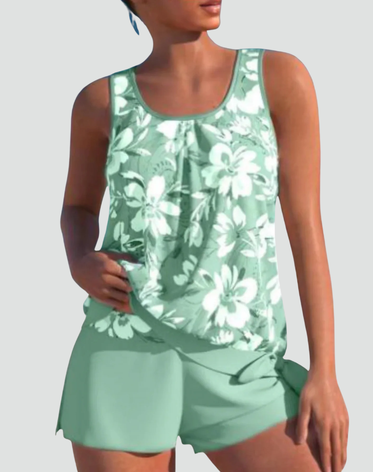 Dame Tankini Sæt med Blomsterprint – Formgivende Badetøj