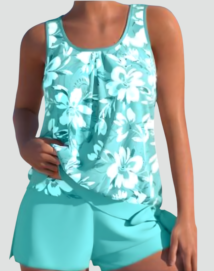 Dame Tankini Sæt med Blomsterprint – Formgivende Badetøj